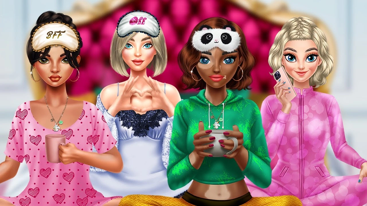 BFFs Luxury Loungewear gameplay screenshot &mdash; characters in coordinated soft sets