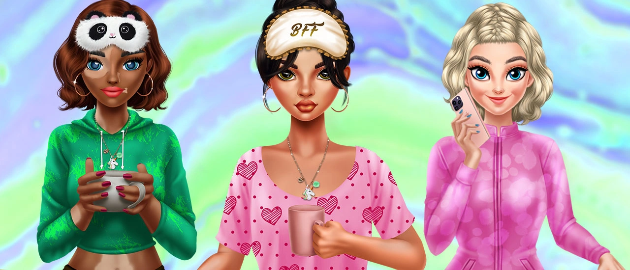 BFFs Luxury Loungewear gameplay screenshot &mdash; group photo finale of styled BFFs