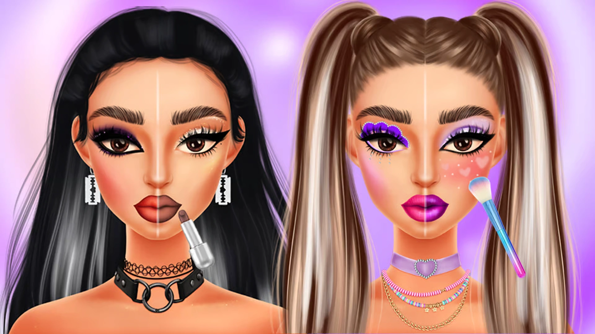 Wendy Soft Girl Makeup gameplay screenshot &mdash; applying pastel eyeshadow and gloss